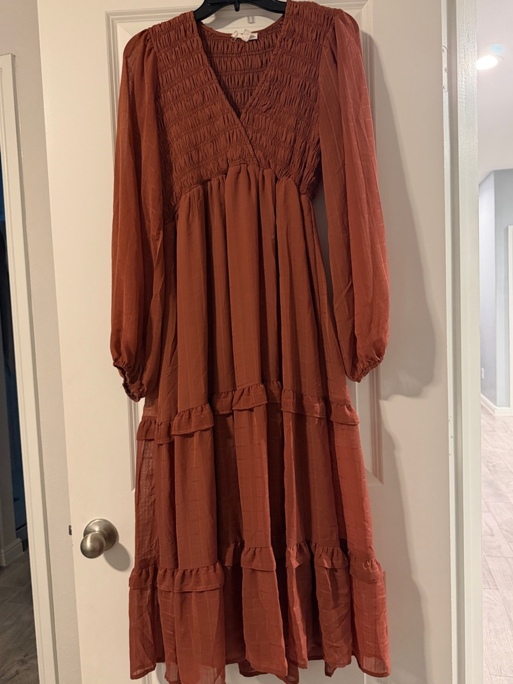 Rust Tiered Smocked Maxi Dress - Women